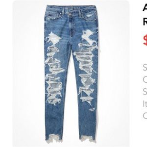 American eagle stretch cross over ripped highest waist mom Jean